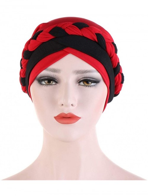 Skullies & Beanies Chemo Cancer Head Hat Cap Ethnic Bohemia Pre-Tied Twisted Braid Hair Cover Wrap Turban Headwear - H Red + ...