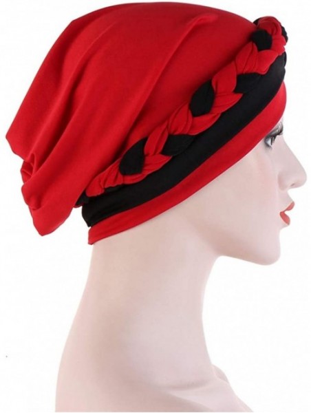 Skullies & Beanies Chemo Cancer Head Hat Cap Ethnic Bohemia Pre-Tied Twisted Braid Hair Cover Wrap Turban Headwear - H Red + ...