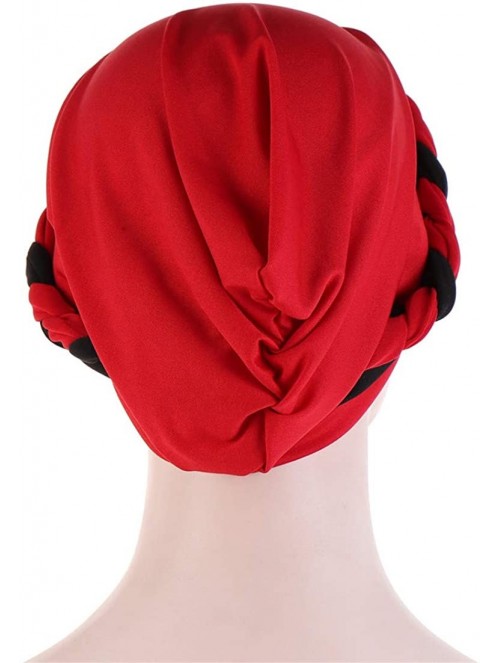 Skullies & Beanies Chemo Cancer Head Hat Cap Ethnic Bohemia Pre-Tied Twisted Braid Hair Cover Wrap Turban Headwear - H Red + ...