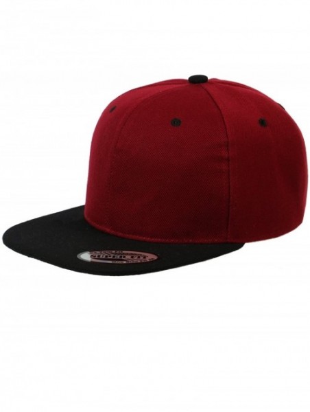 Baseball Caps Blank Adjustable Flat Bill Plain Snapback Hats Caps - Maroon/Black - C711LHGX2JT $15.00