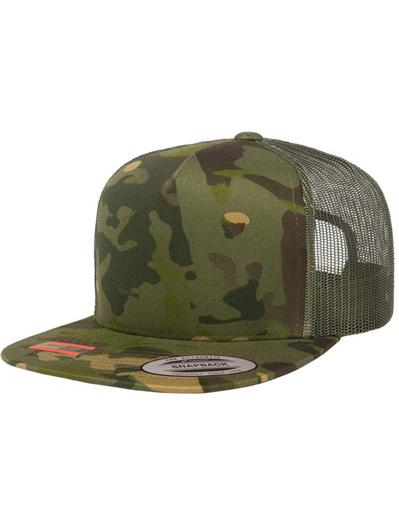 Baseball Caps Yupoong 6006 Flatbill Trucker Mesh Snapback Hat with NoSweat Hat Liner - Multicam Tropic/Green - C518XOTMTO7 $2...