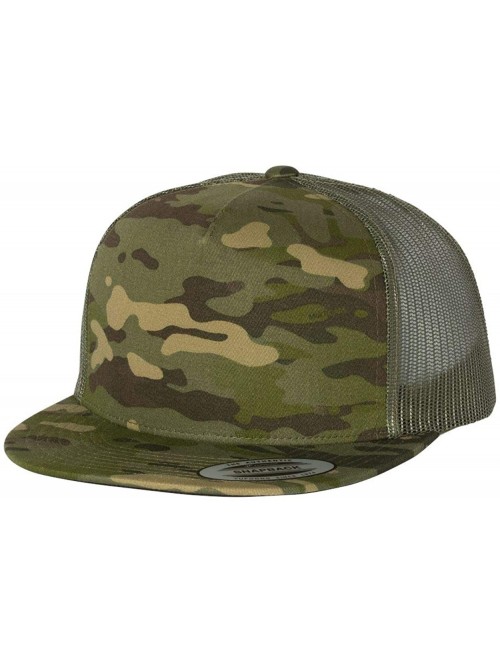 Baseball Caps Yupoong 6006 Flatbill Trucker Mesh Snapback Hat with NoSweat Hat Liner - Multicam Tropic/Green - C518XOTMTO7 $2...