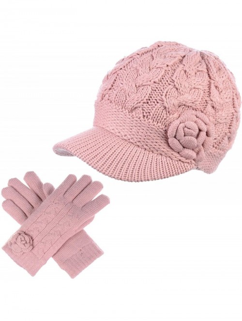 Newsboy Caps Women's Winter Fleece Lined Elegant Flower Cable Knit Newsboy Cabbie Hat - CG19993NCKA $36.95