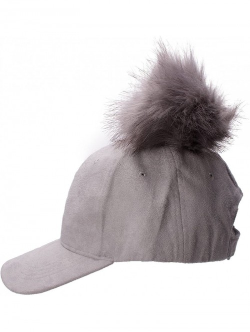 Baseball Caps Womens Adjustable Suede Baseball Cap Hip-Hop Hat Faux Fur Pom Pom A383 - Light Gray - CZ187DD7QUE $14.62