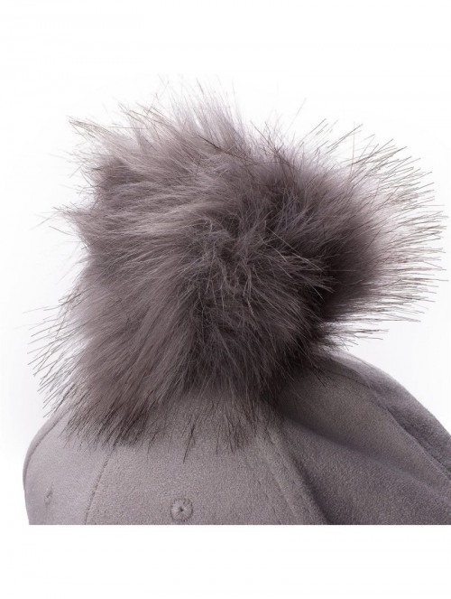 Baseball Caps Womens Adjustable Suede Baseball Cap Hip-Hop Hat Faux Fur Pom Pom A383 - Light Gray - CZ187DD7QUE $14.62