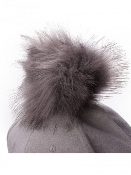 Baseball Caps Womens Adjustable Suede Baseball Cap Hip-Hop Hat Faux Fur Pom Pom A383 - Light Gray - CZ187DD7QUE $14.62