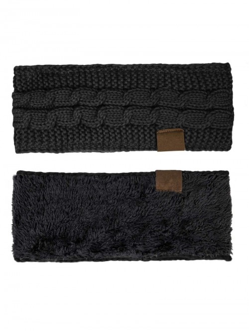 Cold Weather Headbands Cable Knit Fuzzy Lined Head Wrap Headband Ear Warmer (2 Pack - Beige & Black) - 2 Pack - Beige & Black...