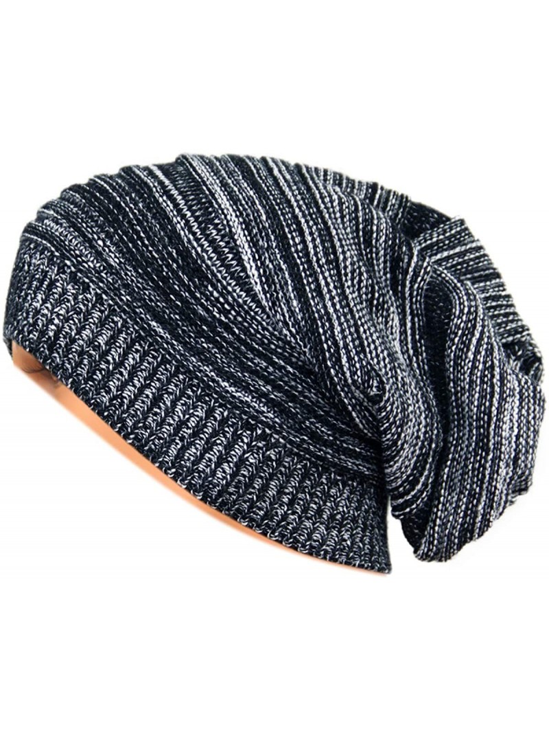 Skullies & Beanies Unisex Beanie Hat Slouchy Knit Cap Skullcap Stripe Baggy Style 1017 - Black - CC128ZOVUUX $14.04