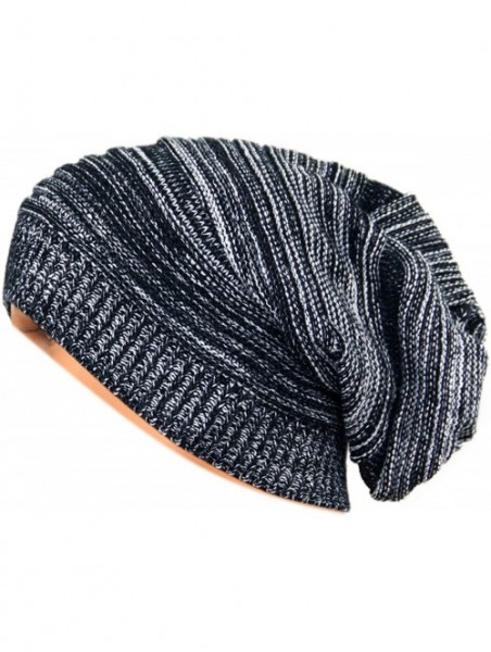 Skullies & Beanies Unisex Beanie Hat Slouchy Knit Cap Skullcap Stripe Baggy Style 1017 - Black - CC128ZOVUUX $14.04