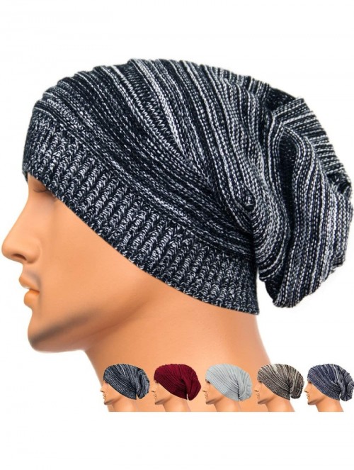 Skullies & Beanies Unisex Beanie Hat Slouchy Knit Cap Skullcap Stripe Baggy Style 1017 - Black - CC128ZOVUUX $14.04