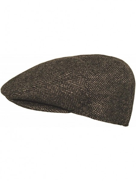 Newsboy Caps Men's Herringbone Wool Tweed Newsboy Ivy Cabbie Driving Hat - 1935-brown - CT12NG99VJD $18.32