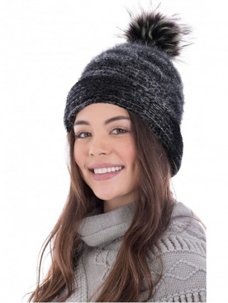 Skullies & Beanies Adult Chunky Cable Knit Beanie with Yarn Pompom - Mix Grey - CK18M58W4S6 $16.46