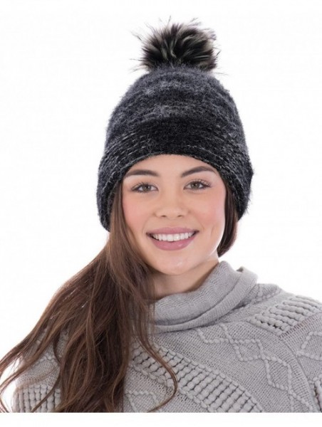 Skullies & Beanies Adult Chunky Cable Knit Beanie with Yarn Pompom - Mix Grey - CK18M58W4S6 $16.46