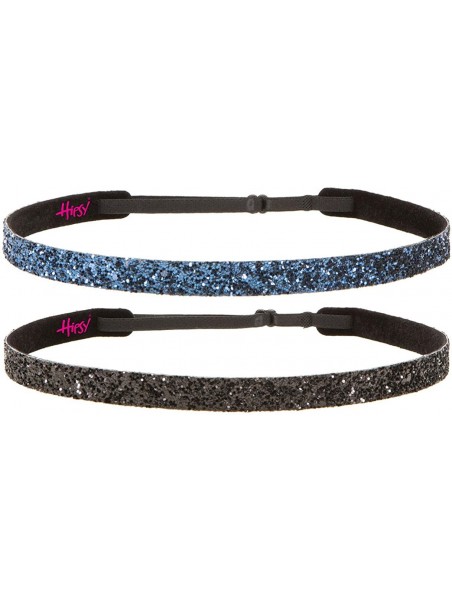 Headbands Girl's Adjustable Non Slip Skinny Bling Glitter Headband Multi Pack - Black & Navy - CX11MNG3N0P $14.63