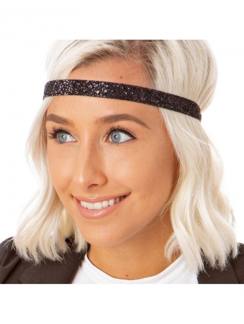 Headbands Girl's Adjustable Non Slip Skinny Bling Glitter Headband Multi Pack - Black & Navy - CX11MNG3N0P $14.63