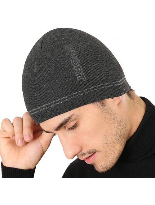 Skullies & Beanies Mens Winter Sport Beanie Hat Warm Knit Hats with Lining Unisex Tactical Plain Ski Skull Cap - Dark Grey - ...