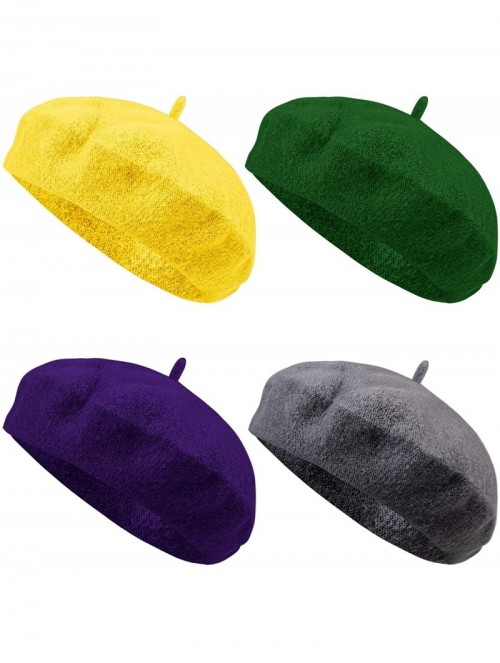 Berets 4 Pieces Beret Hat for Women Classic Solid Color French Style Beanie Winter Cap - CB18AZAQD86 $12.86