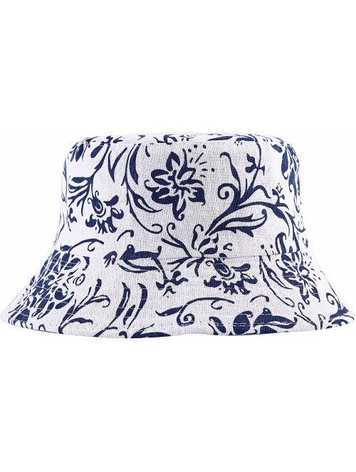 Bucket Hats Fashion Print Bucket Hat Summer Fisherman Cap for Women Men - Blue and White - CJ18SNLRUDW $15.95