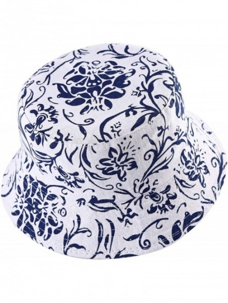 Bucket Hats Fashion Print Bucket Hat Summer Fisherman Cap for Women Men - Blue and White - CJ18SNLRUDW $15.95