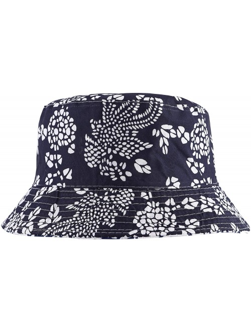 Bucket Hats Fashion Print Bucket Hat Summer Fisherman Cap for Women Men - Blue and White - CJ18SNLRUDW $15.95