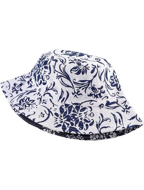 Bucket Hats Fashion Print Bucket Hat Summer Fisherman Cap for Women Men - Blue and White - CJ18SNLRUDW $15.95