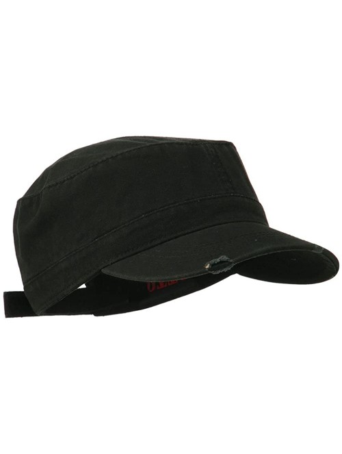 Baseball Caps Garment Washed Distressed Military Cap - Black OSFM - C011UU779A3 $14.09