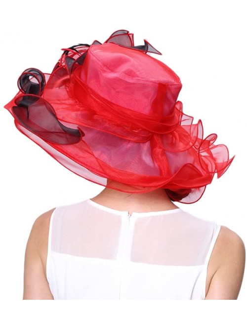 Sun Hats Women Race Hats Organza Hat with Ruffles Feathers - Red&black - CP12EORXVG1 $39.28