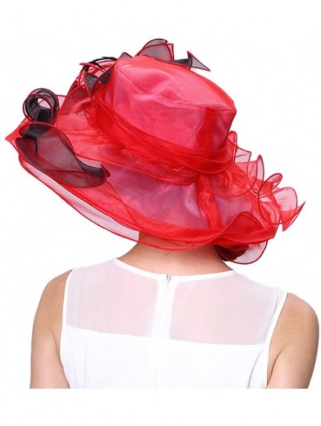 Sun Hats Women Race Hats Organza Hat with Ruffles Feathers - Red&black - CP12EORXVG1 $39.28