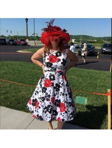 Sun Hats Women Race Hats Organza Hat with Ruffles Feathers - Red&black - CP12EORXVG1 $39.28