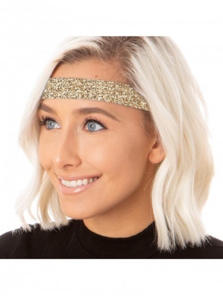 Headbands Adjustable NO Slip Wide Bling Glitter Headbands for Women Girls & Teens Black Duo Pack - Black & Gold - CI11N47UI8R...