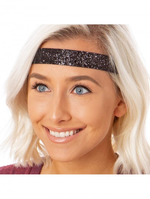 Headbands Adjustable NO Slip Wide Bling Glitter Headbands for Women Girls & Teens Black Duo Pack - Black & Gold - CI11N47UI8R...