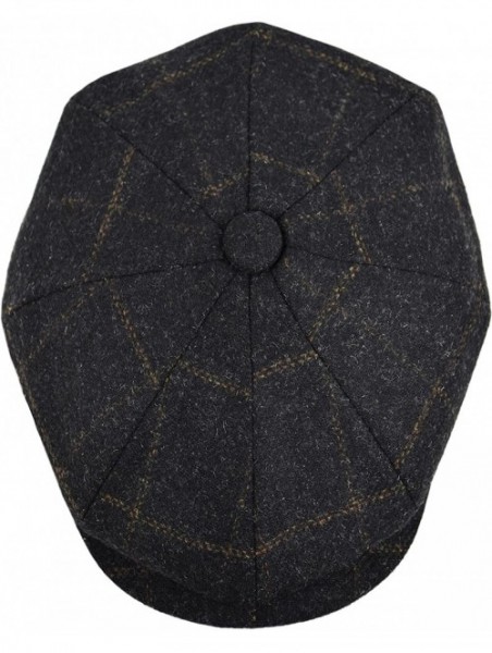 Newsboy Caps Men's Wool Herringbone Newsboy Cap Driving Cabbie Tweed Applejack Golf Hat - Black Glen - CZ192WR3HD3 $21.98