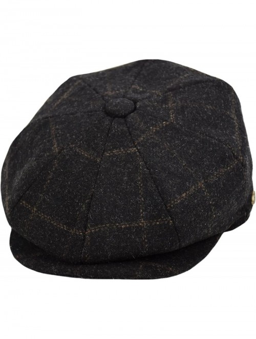 Newsboy Caps Men's Wool Herringbone Newsboy Cap Driving Cabbie Tweed Applejack Golf Hat - Black Glen - CZ192WR3HD3 $21.98