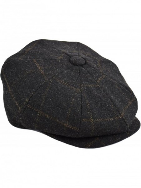 Newsboy Caps Men's Wool Herringbone Newsboy Cap Driving Cabbie Tweed Applejack Golf Hat - Black Glen - CZ192WR3HD3 $21.98