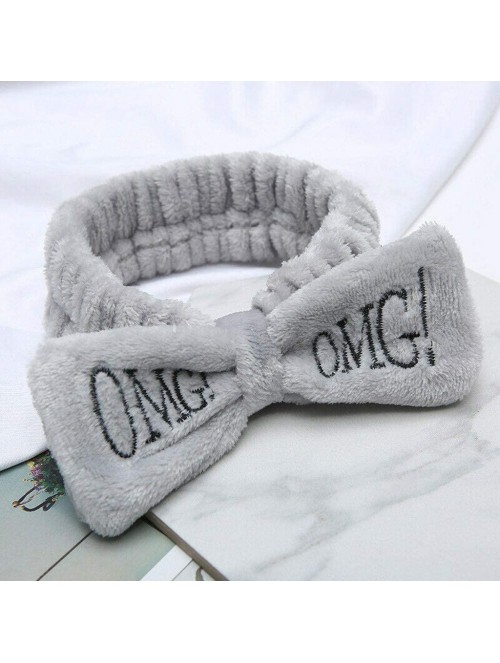 Headbands FarJing Bow Hair Band Women Facial Makeup Head Band Soft Coral Fleece Head Wraps For Shower Washing Face - C-gray -...