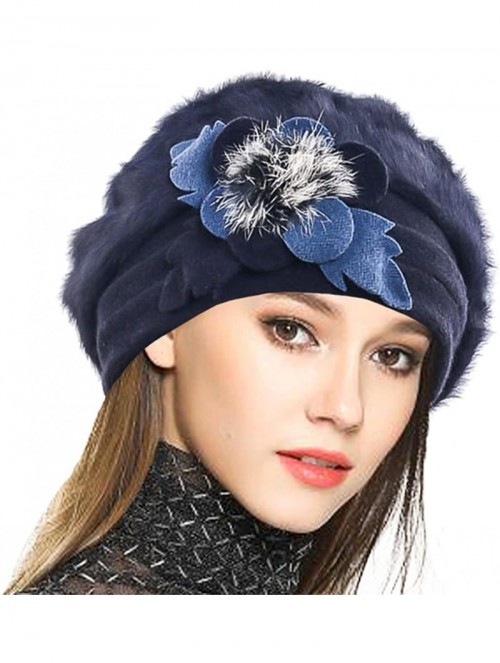 Berets Women's 100% Wool Bucket Hat Felt Cloche Beret Dress Winter Beanie Hats - Angora-navy - CK1862LUKZO $26.78