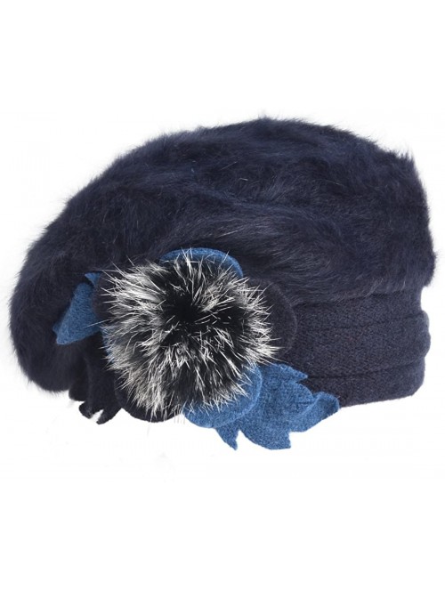 Berets Women's 100% Wool Bucket Hat Felt Cloche Beret Dress Winter Beanie Hats - Angora-navy - CK1862LUKZO $26.78