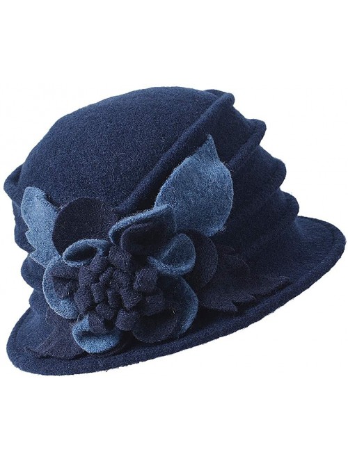 Bucket Hats Women Floral Wool Cloche Winter Hat - Navy Blue - CI18IEQ74IO $18.43