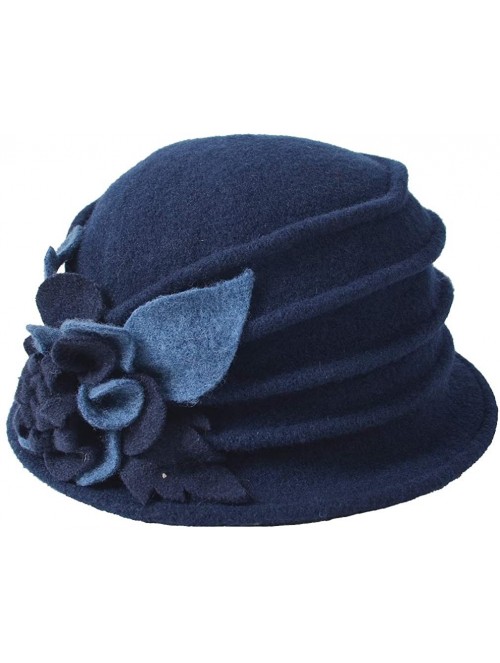 Bucket Hats Women Floral Wool Cloche Winter Hat - Navy Blue - CI18IEQ74IO $18.43