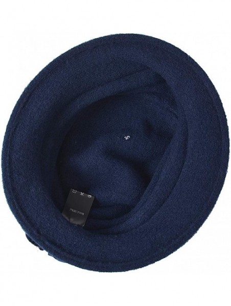 Bucket Hats Women Floral Wool Cloche Winter Hat - Navy Blue - CI18IEQ74IO $18.43