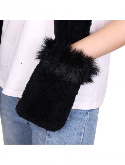 Cold Weather Headbands Women Girls Cute Panda Animal Winter Hats 3 in 1 Warm Plush Hoodie Cap Paw Gloves Mitten Scarf Set - C...