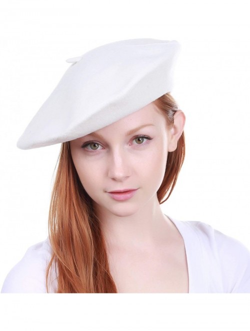 Berets 100% Wool French Beret for Womens Solid Colors Mens - White - CX18HCK4MN6 $10.13