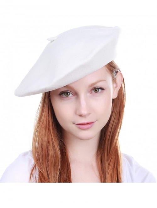 Berets 100% Wool French Beret for Womens Solid Colors Mens - White - CX18HCK4MN6 $10.13