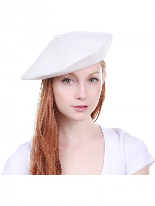 Berets 100% Wool French Beret for Womens Solid Colors Mens - White - CX18HCK4MN6 $10.13