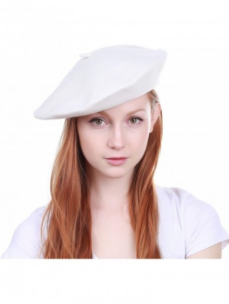 Berets 100% Wool French Beret for Womens Solid Colors Mens - White - CX18HCK4MN6 $10.13