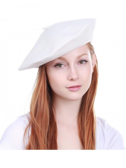 Berets 100% Wool French Beret for Womens Solid Colors Mens - White - CX18HCK4MN6 $10.13