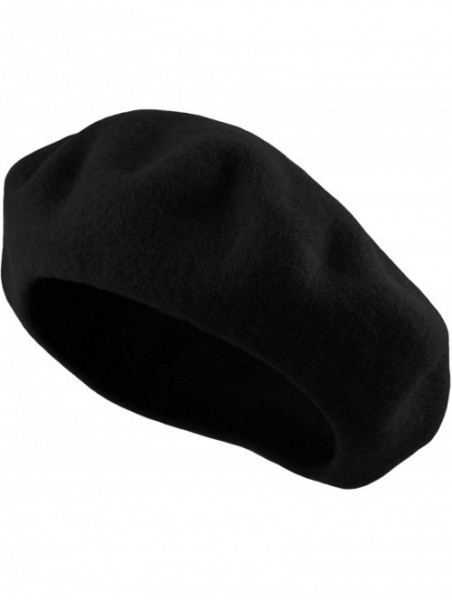 Berets Traditional Women's Men's Solid Color Plain Wool French Beret One Size - Black - CW189YHXY23 $13.68