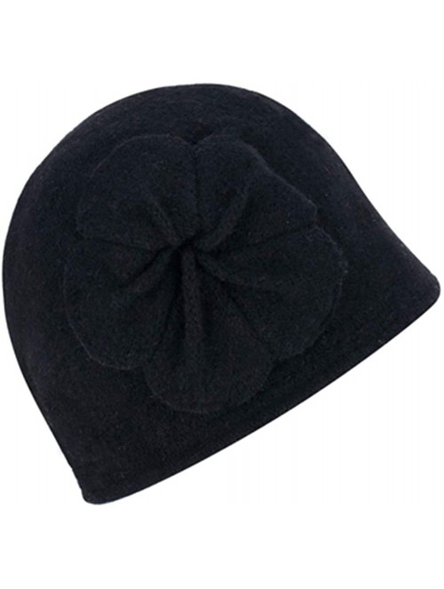 Skullies & Beanies Winter Knitted Beanie Hat Women Cloche Wool Floral Partten Warm Bucket Hat - Black - CR18L847XEY $47.81