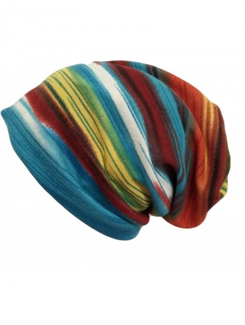 Skullies & Beanies Women's Colorful Striped Chemo Beanie Cap Hat for Cancer Patients - Red - CD12NGFQC23 $14.26