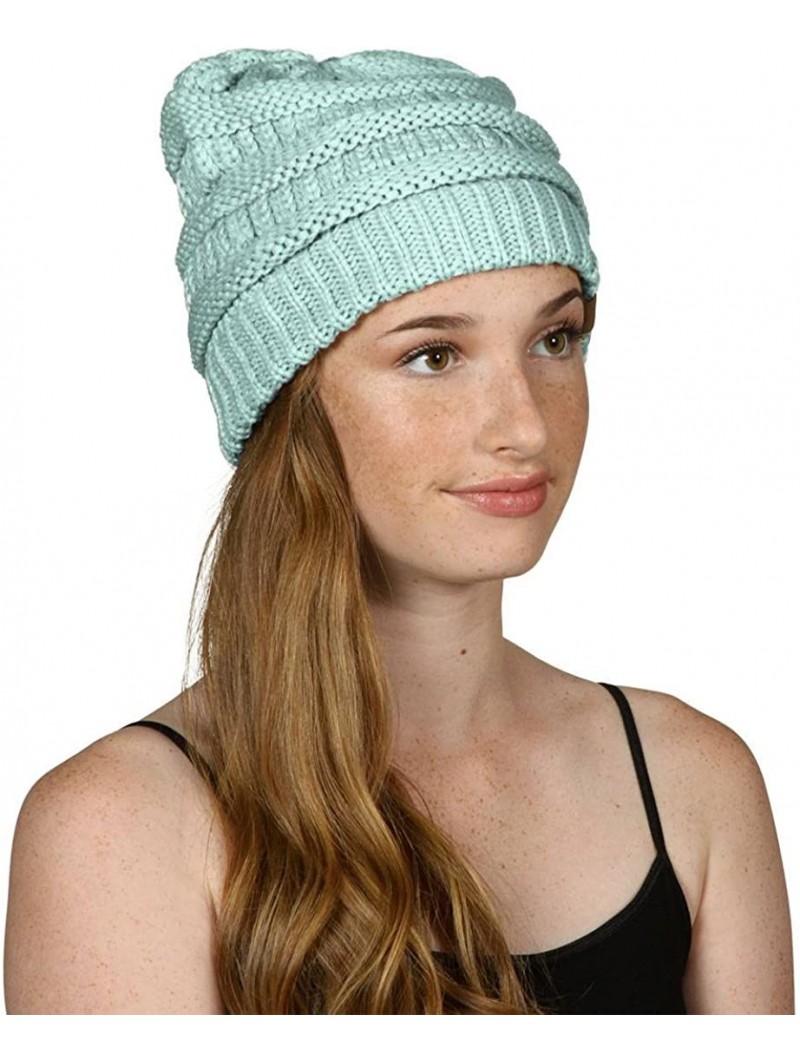 Skullies & Beanies Knit Soft Stretch Beanie Cap - Mint - CX12MHFX469 $11.95